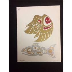 SIGNED & FRAMED NATIVE CANVAS ART "GOLDEN EAGLE & CHINOOK" BY HUBERT BILLY 2015