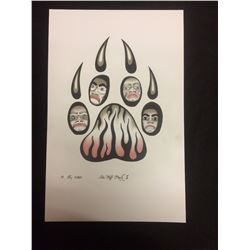 SIGNED NATIVE ART PRINT "THE WOLF PACK 1" BY HUBERT BILLY