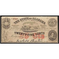 1863 Twenty-Five Cents The State of Alabama Obsolete Note