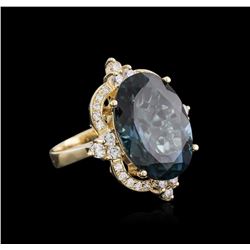 14KT Yellow Gold 17.39ct Topaz and Diamond Ring