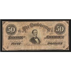 1864 $50 The Confederate States of America Note