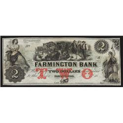 1800's $2 The Farmington Bank Obsolete Bank Note