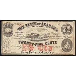 1863 Twenty-Five Cents The State of Alabama Obsolete Note