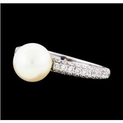 14KT White Gold 7.6mm Pearl and Diamond Ring