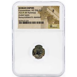 Roman Empire AD 336-337 Constantinian AE3/4 BI Nummus Muled Types Coin NGC F