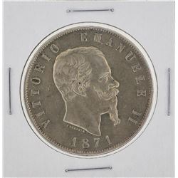 1871 Italy 5 Lira Silver Coin