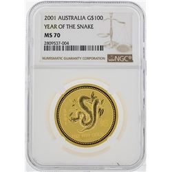 2001 Australia $100 Year of the Snake Gold Coin NGC MS70