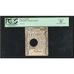 June 1, 1780 Forty Shillings Connecticut Colonial Currency Note PCGS AU53