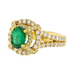 14KT Yellow Gold 1.32ct Emerald and Diamond Ring