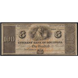 1800's $100 The Citizens Bank of Louisiana Obsolete Bank Note