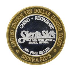 .999 Silver Sierra Sids $10 Casino Gaming Token Limited Edition