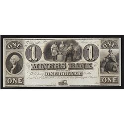 1841 $1 The Miners Bank Pottsville Obsolete Bank Note