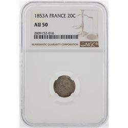 1853A France 20 Cent Coin NGC AU50