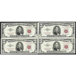 Lot of (4) 1963 $5 Red Seal Legal Tender Notes