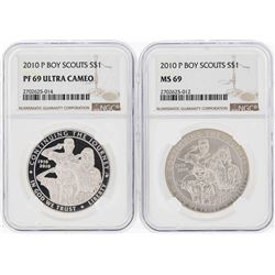 2010-P $1 Boy Scouts Commemorative Silver Coins NGC MS69 & PF69 Ultra Cameo