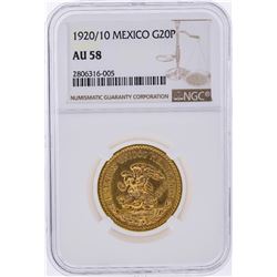 1920/10 20 Pesos Mexico Gold Coin NGC Graded AU58