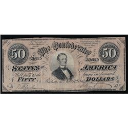 1864 $50 The Confederate States of America Note