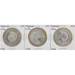 (3) 1970 Netherlands 10 Gulden Silver Coins