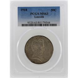 1918 Lincoln Illinois Centennial Commemorative Half Dollar Coin PCGS MS63