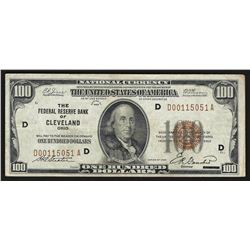 1929 $100 Federal Reserve Bank of Cleveland Note