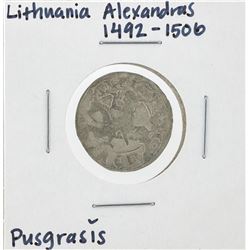 1492-1506 Lithuania Alexandras Pusgrasis Silver Coin