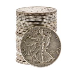 (20) Assorted 1916-1946 Circulated Silver Walking Liberty Half Dollar Coins