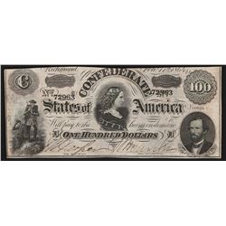 1864 $100 The Confederate States of America Note