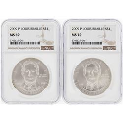 2009-P $1 Louis Braille Commemorative Silver Coins NGC MS69 & MS70