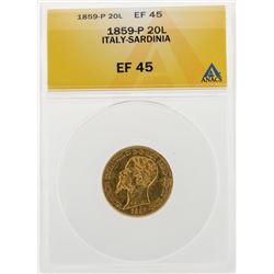 1859-P 20 Lira Italy Sardinia Gold Coin ANACS EF45