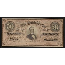 1864 $50 The Confederate States of America Note