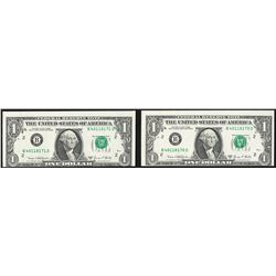 (2) Consecutive 1969D $1 Federal Reserve Notes ERROR Faulty Alignments