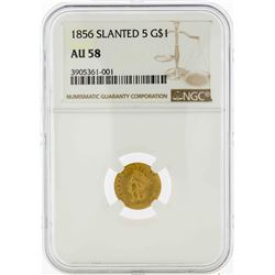 1856 Slanted 5 $1 Indian Princess Head Gold Dollar Coin NGC AU58