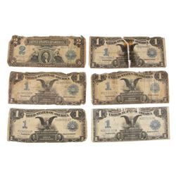 Set of 1899 $2 Mini Porthole & (5) $1 Black Eagle Silver Certificate Notes - Dam