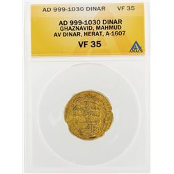 AD 999-1030 Dinar Ghaznavid Mahmud AV Dinar Herat A1607 Gold Coin ANACS VF35