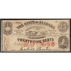 1863 Twenty-Five Cents The State of Alabama Obsolete Note