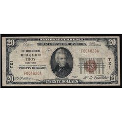 1929 $20 National Bank of Troy New York National Currency Note