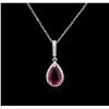 Image 1 : 14KT White Gold 2.50ct Pink Tourmaline and Diamond Pendant With Chain