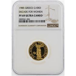 1985 Greece $10000 Drachmes Decade For Women Gold Coin PF69 Ultra Cameo