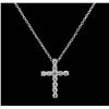 Image 2 : 14KT White Gold 0.25ctw Diamond Cross Pendant with Chain