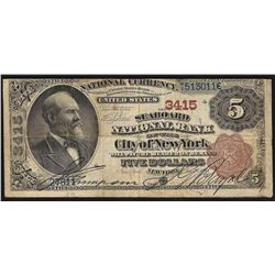 1882 $5 Brown Back National Bank of the City of New York National Currency Note