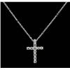 Image 2 : 14KT White Gold 0.27ctw Diamond Cross Pendant with Chain