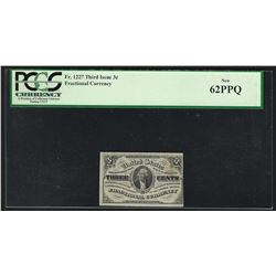 1863 Three Cents Third Issue Fractional Currency Note PCGS New 62PPQ