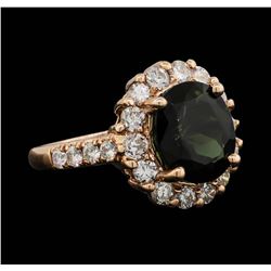 14KT Rose Gold 4.09ct Green Tourmaline and Diamond Ring