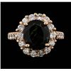 Image 2 : 14KT Rose Gold 4.09ct Green Tourmaline and Diamond Ring