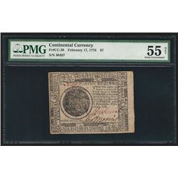 February 17, 1776 $7 Continental Currency Note PMG AU55 Net