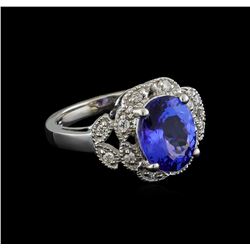 3.46 ctw Tanzanite and Diamond Ring - 14KT White Gold