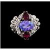 Image 2 : 2.65 ctw Tanzanite, Tourmaline and Diamond Ring - 14KT White Gold