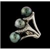 Image 1 : Pearl and Diamond Ring - 14KT White Gold