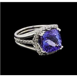 7.71 ctw Tanzanite and Diamond Ring - 14KT White Gold