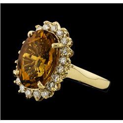 5.58 ctw Citrine and Diamond Ring - 14KT Yellow Gold